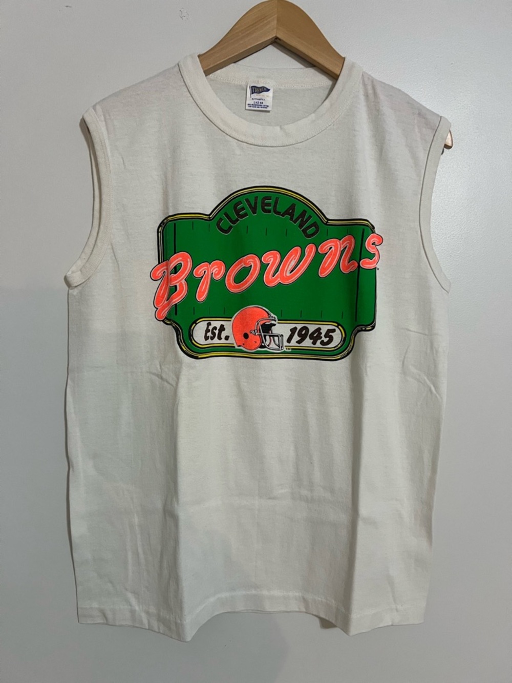 True Vintage 80’s Cleveland Browns Graphic Sleeveless Tee - White/Green/Orange